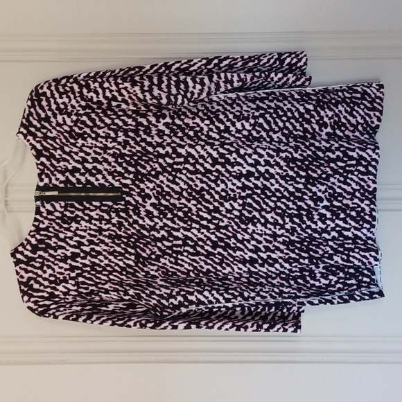 Dana Buchman - Very Thin Knit 3/4 Sleeve Blk/Pink/Whi Print Top Back Zip W-L - Picture 4 of 8